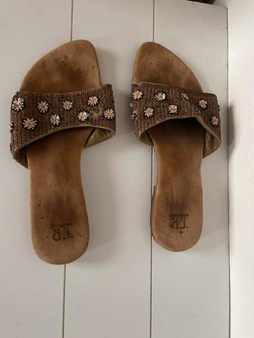 T P touche pas leren slippers pailletten bruin zwart 37 teab beschikbaar voor biedingen