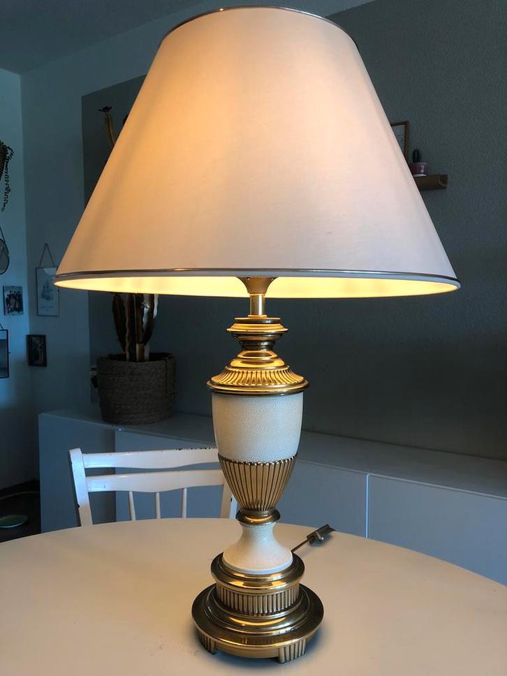 Grote Italiaanse Empire tafellamp van messing en keramiek, Huis en Inrichting, Lampen | Tafellampen, Zo goed als nieuw, 50 tot 75 cm