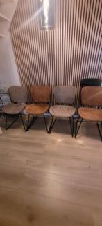 4 Kunstleren Eetkamerstoelen - Taupe/Cognac - Gebruikt, Huis en Inrichting, Stoelen, Ophalen, Gebruikt, Bruin, Vier