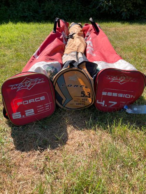 Set wave zeilen Naish force 5.3 en session 4.7, Watersport en Boten, Windsurfen, Gebruikt, Zeil, Minder dan 250 cm, Met draagtas