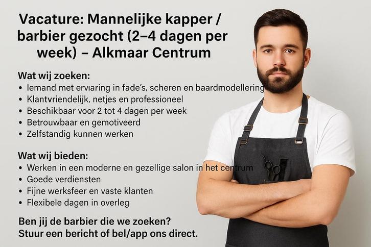 Vacature: Mannelijke kapper / barbier gezocht – Alkmaar, Vacatures, Vacatures | Overige Vacatures