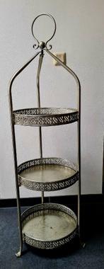 Grote vintage etagère 3-laags zilverkleurig, 128 cm hoog, Huis en Inrichting, Ophalen, Gebruikt