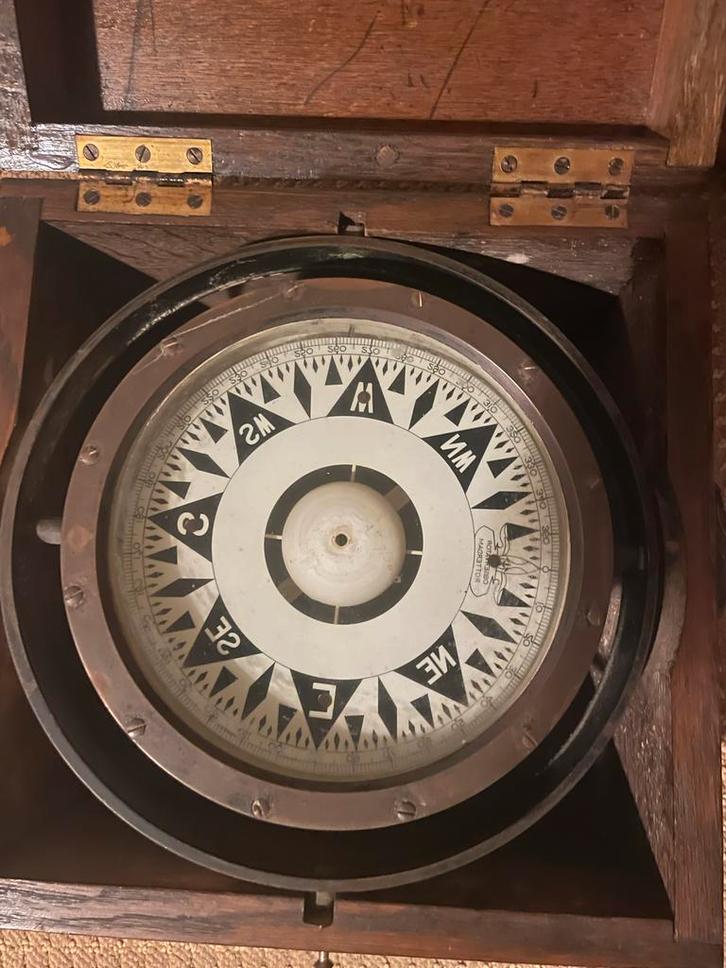 Antiek Scheepskompas in Houten Kist, Antiek en Kunst, Antiek | Gereedschap en Instrumenten, Ophalen