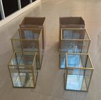Set glazen windlichten/kandelaars met gouden rand, Ophalen, Overige materialen, Wit, Zo goed als nieuw
