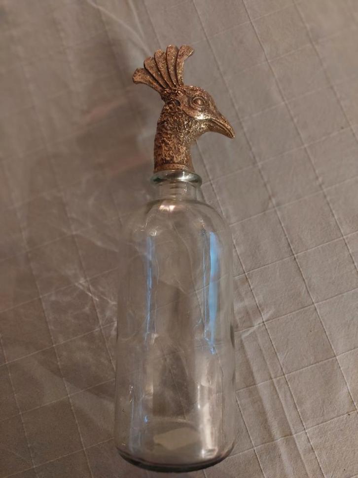 Stopfles met Pauwenkop, Huis en Inrichting, Woonaccessoires | Vazen, Overige kleuren, Minder dan 50 cm, Glas, Ophalen of Verzenden