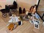 Grote set antieke poppen & meubels porseleinen pop echt haar, Antiek en Kunst, Ophalen