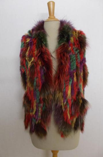 Ibiza/hippie kleurig konijnbont gilet/top/vest! L/XL beschikbaar voor biedingen