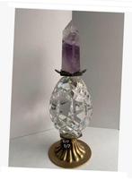 Amethist punt op kristal ei op koperen voet 23,5 cm vaste pr, Antiek en Kunst, Ophalen of Verzenden