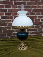 Jugendstill tafelolielamp, blauw glas., Ophalen of Verzenden