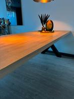 eettafel 220cm met stalen X poot, Huis en Inrichting, Tafels | Eettafels, 200 cm of meer, 100 tot 150 cm, Rechthoekig, Zo goed als nieuw