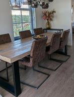 Industriële eettafel + 6 stoelen – robuuste eetkamerset, Huis en Inrichting, Tafels | Eettafels, Ophalen, Gebruikt, 200 cm of meer