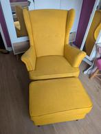 Ikea Strandmon Gele Oorfauteuil met Voetenbank, Huis en Inrichting, Fauteuils, Ophalen, Gebruikt, 75 tot 100 cm, Stof
