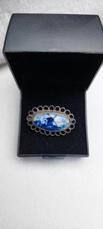 Antieke zilveren delftsblauwe broche, Gebruikt, Minder dan 4 cm, Ophalen of Verzenden, Zilver