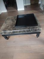 Mooie salontafel, hocker, poef, craquelé leer, Huis en Inrichting, Tafels | Salontafels, Ophalen, 50 tot 100 cm, Vierkant, 50 tot 100 cm