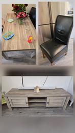 Eettafel met 6 leren stoelen en bijpassende tv-kast, Huis en Inrichting, Ophalen