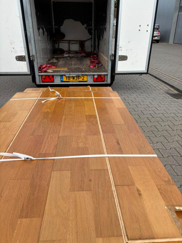 70 m2 3 strooks eiken lamel parketvloer.20,5 breed 15 mm dik, Doe-het-zelf en Verbouw, Vloerdelen en Plavuizen, Zo goed als nieuw