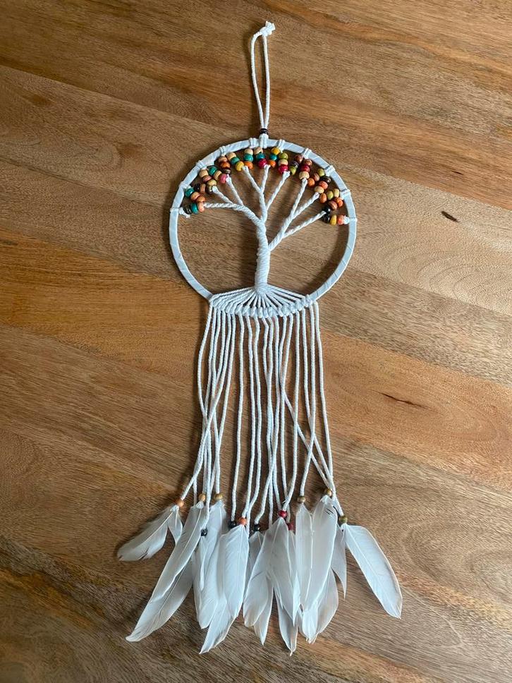Dromenvanger met witte veren - Levensboom, Huis en Inrichting, Woonaccessoires | Wanddecoraties, Zo goed als nieuw, Ophalen of Verzenden