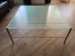 Martin Visser vintage glazen salontafel met rvs onderstel, Ophalen, 100 tot 150 cm, 50 tot 100 cm, Zo goed als nieuw