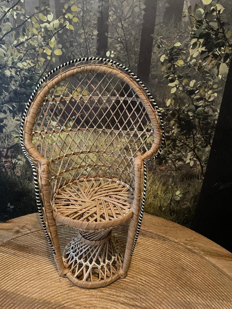 Rotan rieten pauwenstoel retro voor pop poppenstoel 30 cm, Ophalen of Verzenden, Zo goed als nieuw, Overige typen