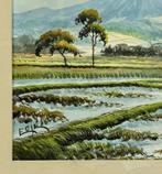 635. Aquarel – Sawa's met vulkaan, eerste helft 20e eeuw, Ophalen of Verzenden