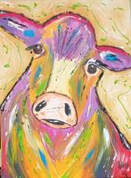 Schilderij met vrolijke kleurrijke koe, Minder dan 50 cm, Nieuw, Minder dan 50 cm, Schilderij