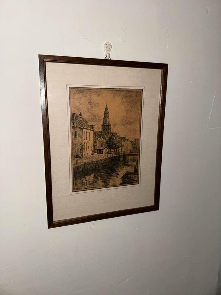 Prent F.V Wolde - A Kerk Groningen, Antiek en Kunst, Kunst | Etsen en Gravures, Ophalen of Verzenden