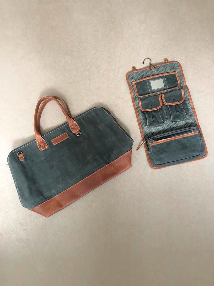 Luxe Canvas & Lederen Reistas met Toilettas, Sieraden, Tassen en Uiterlijk, Tassen | Reistassen en Weekendtassen, Nieuw, Groen