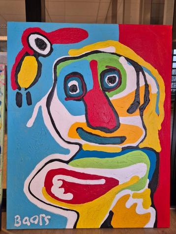 Acryl schilderij "Head" Menno Baars in Karel Appel stijl beschikbaar voor biedingen
