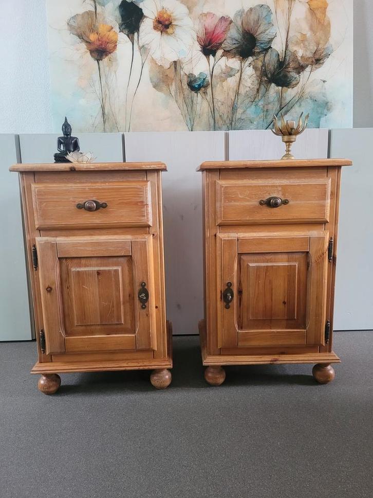 Set van 2 Houten Nachtkastjes, Huis en Inrichting, Slaapkamer | Nachtkastjes, Gebruikt, 55 tot 70 cm, 45 tot 65 cm, Hout, Ophalen