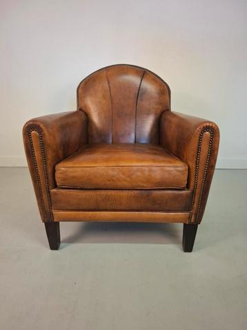 Schitterende vintage Schapenleren Clubfauteuil leren stoel  beschikbaar voor biedingen