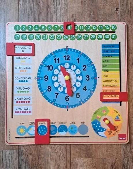Houten Kalenderklok - Leerzaam Speelgoed, Kinderen en Baby's, Speelgoed | Educatief en Creatief, Zo goed als nieuw, Taal en Lezen
