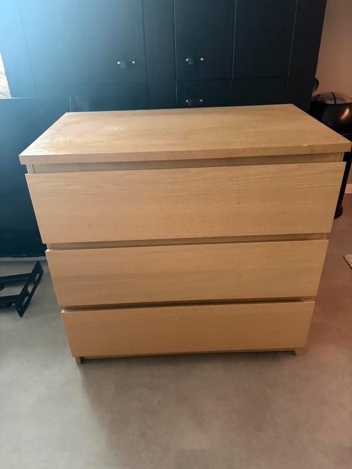 Malm ladekast Ikea eiken 3 lades, Huis en Inrichting, Kasten | Ladekasten, Gebruikt, Minder dan 100 cm, 50 tot 100 cm, 25 tot 50 cm