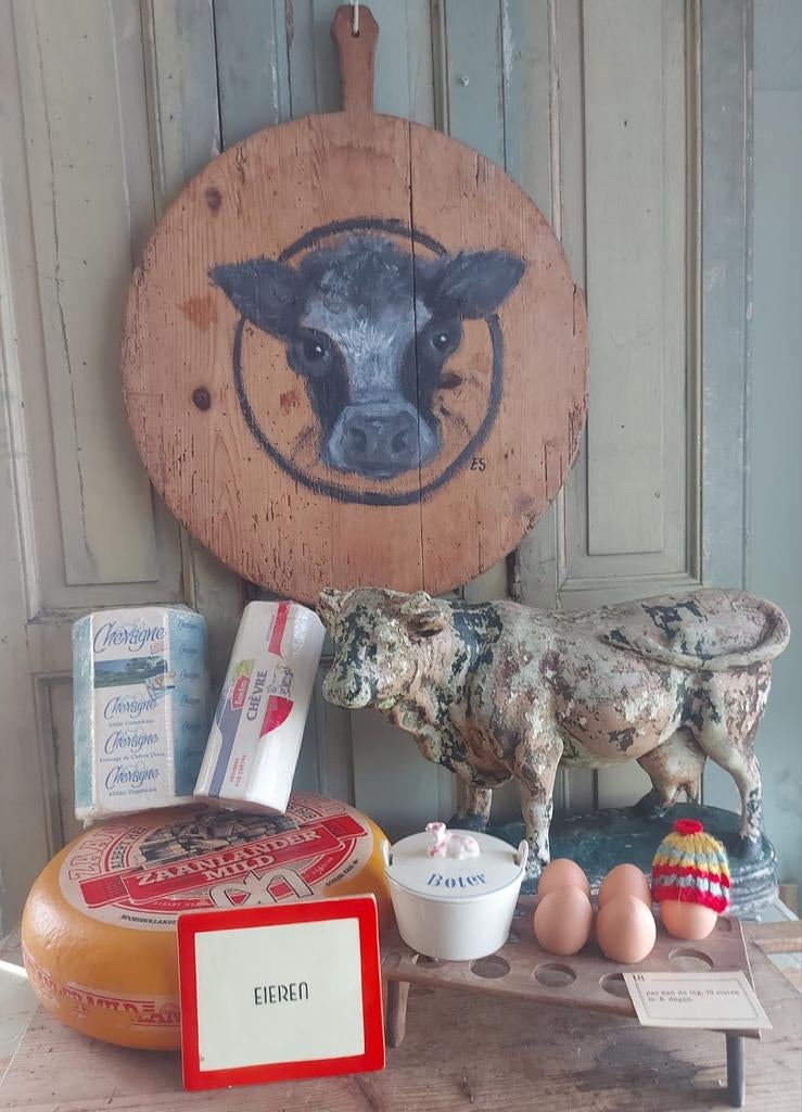 Koeien, kazen en eieren gebruikte etalage items decoratieve, Ophalen of Verzenden