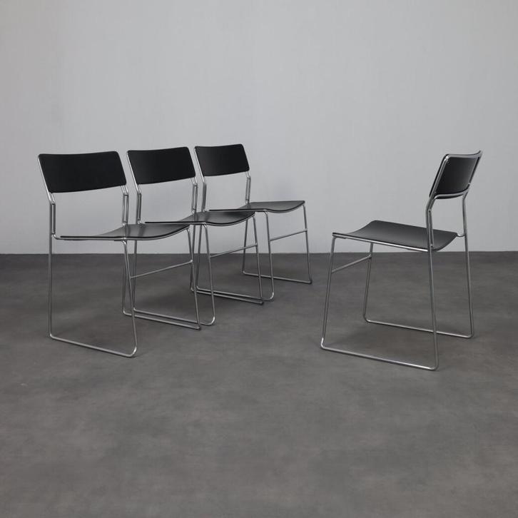 Set of 4 Dining Chairs “Sultana” by Arrben Italy, 1980s, Huis en Inrichting, Stoelen, Gebruikt, Vier, Leer, Metaal, Wit, Ophalen