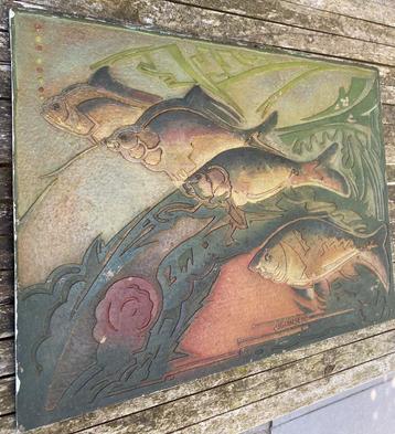 Wandbord wandplaat met vissen jaren 30 J.H. Jansen beschikbaar voor biedingen