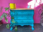 Buikkastje houten blad turquoise azur blauw, Ophalen, Gebruikt, Teakhout, 50 tot 100 cm