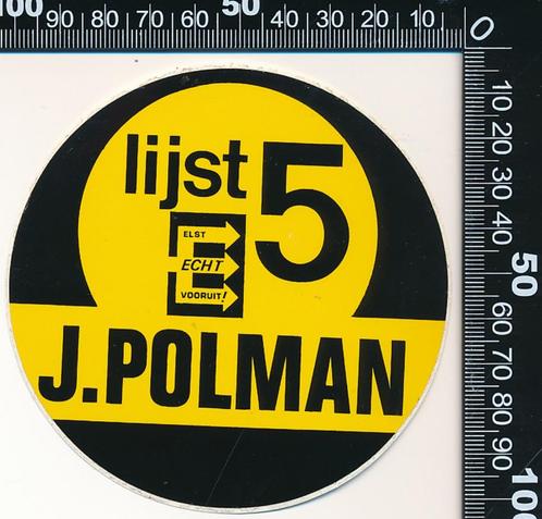 Sticker: Polman - Lijst 5 - Elst echt vooruit, Verzamelen, Stickers, Zo goed als nieuw, Bedrijf of Vereniging, Ophalen of Verzenden