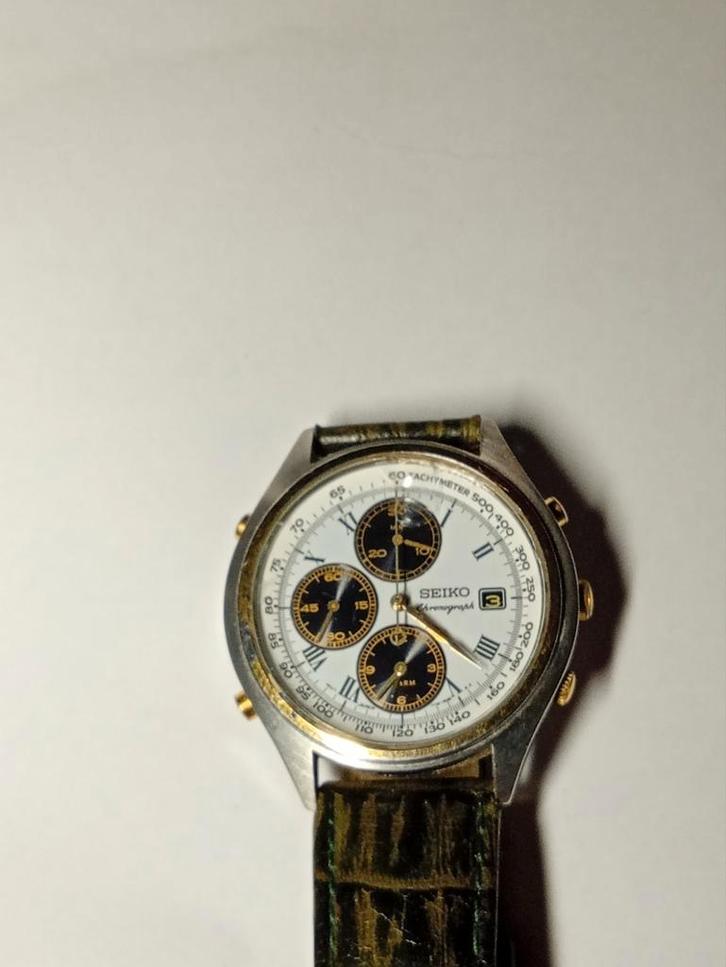 Seiko Chronograph Herenhorloge, Sieraden, Tassen en Uiterlijk, Horloges | Heren, Gebruikt, Polshorloge, Seiko, Staal, Leer, Ophalen of Verzenden
