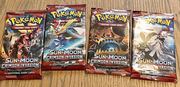 4 Pokémon boosters S&M Crimson Invasion, Hobby en Vrije tijd, Verzamelkaartspellen | Pokémon, Nieuw, Booster, Ophalen of Verzenden