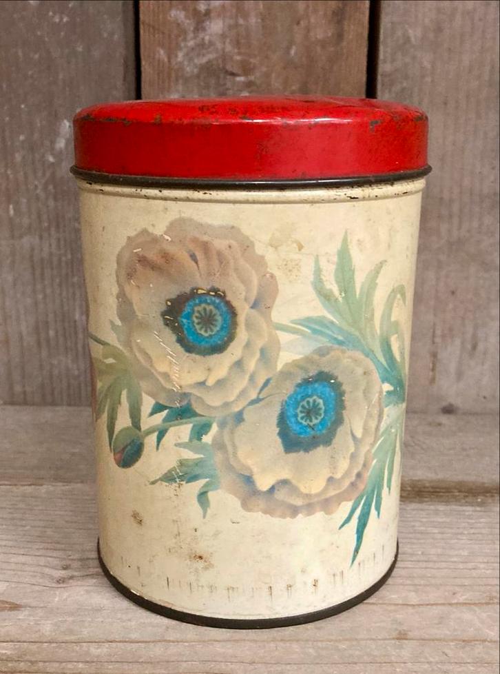 Vintage Beschilderde Blikken Bus, Huis en Inrichting, Woonaccessoires | Kisten, Gebruikt, Minder dan 50 cm, Metaal, Ophalen of Verzenden
