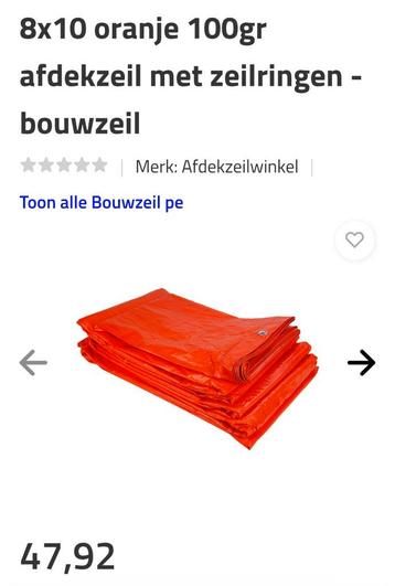 Bouwzeil oranje 8x10 meter 2 stuks beschikbaar voor biedingen