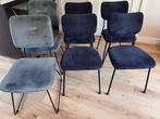 6 Loods 5 Eetkamerstoelen - Ribstof Blauw, Huis en Inrichting, Ophalen, Blauw, Zo goed als nieuw, Stof