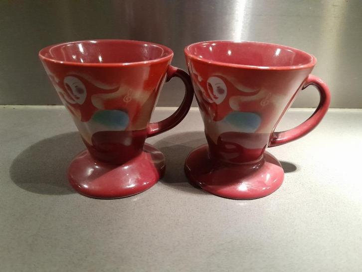 2 espresso mokjes design Linda Fritchell Venetian Carnaval, Huis en Inrichting, Keuken | Servies, Gebruikt, Kop(pen) en/of Schotel(s)