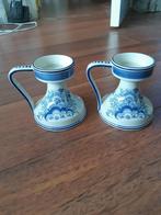 Stel Delfts blauwe kandelaars met oor ca. 9,5 cm hoog, Ophalen of Verzenden, Keramiek of Aardewerk