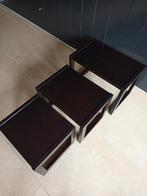 Vintage houten tafels 3 delig, Ophalen, Zo goed als nieuw, Rechthoekig, Hout
