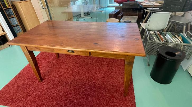 Houten Tafel met Lade, Huis en Inrichting, Tafelonderdelen, Gebruikt, Tafelblad, 100 tot 150 cm, 50 tot 100 cm, Rechthoekig, Grenenhout