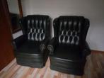 2 Chesterfield Fauteuils echt leer ., Huis en Inrichting, Fauteuils, Ophalen, Zo goed als nieuw, 75 tot 100 cm, Leer