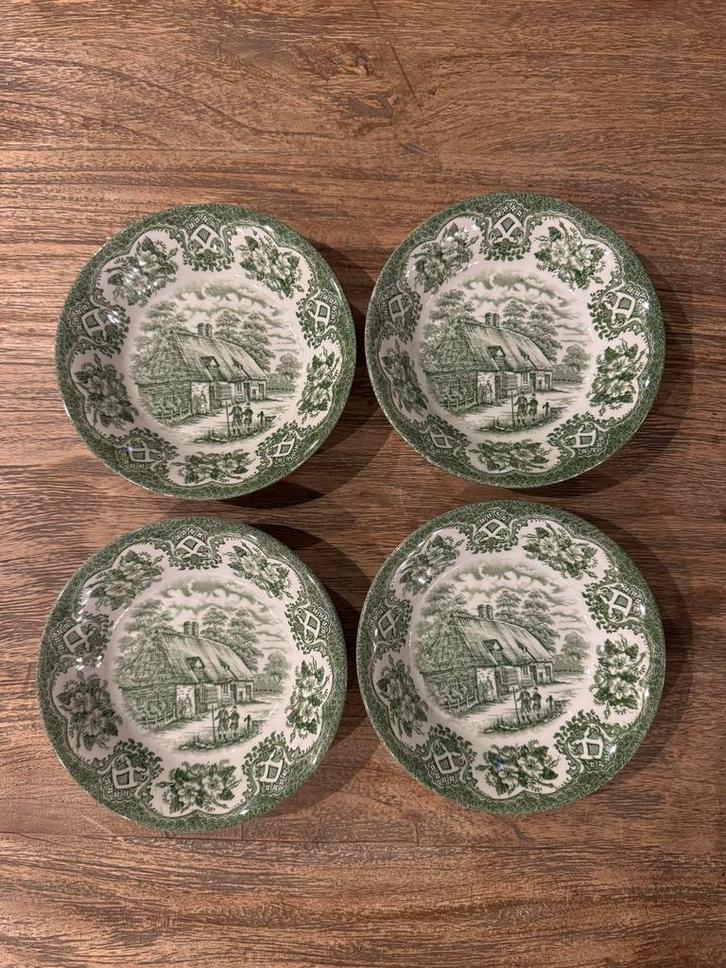 Engels Ironstone Old Inns Serie - groen - Set van 4, Huis en Inrichting, Keuken | Servies, Zo goed als nieuw, Bord(en), Overige stijlen
