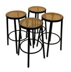 Set van vier vintage barkrukken - webbing Italiaans design, Huis en Inrichting, Barkrukken, Vintage, Zo goed als nieuw, 4 krukken