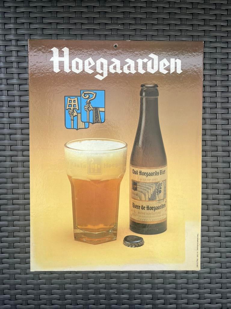 Hoegaarden kartonnen reclamebord, gemaakt in België, Verzamelen, Biermerken, Ophalen of Verzenden, Zo goed als nieuw, Reclamebord, Plaat of Schild
